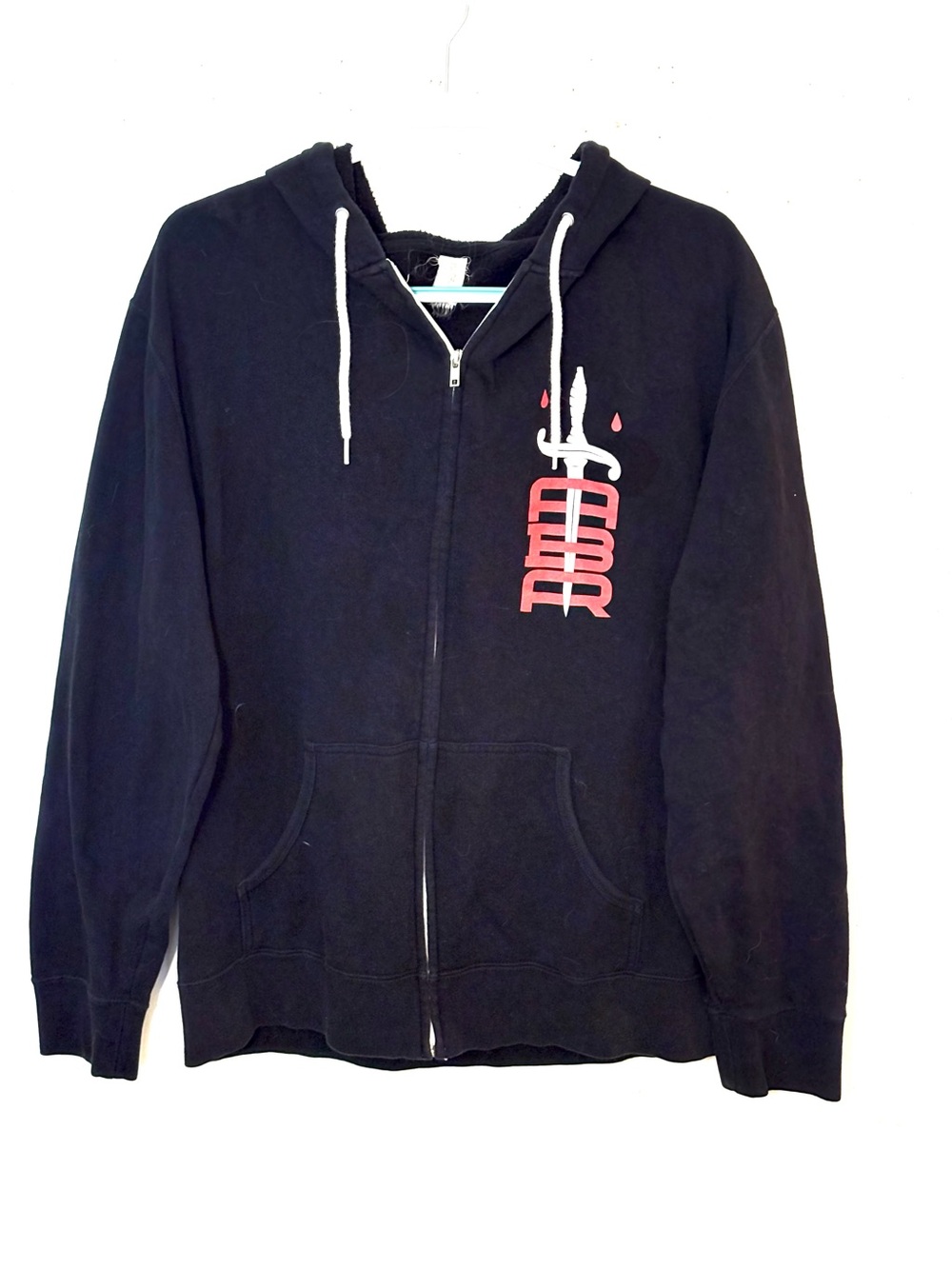 Independent Trading Co. Black Zip-Up Hooded Sweatshirt with Red Graphic. Size 3X